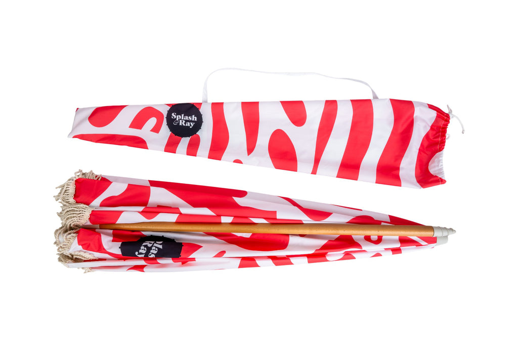 Coastal Cuts Wooden Beach Parasol - Red