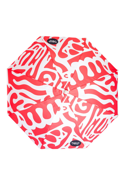 Coastal Cuts Wooden Beach Parasol - Red