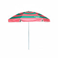 Pink and green striped beach umbrella on a white background
